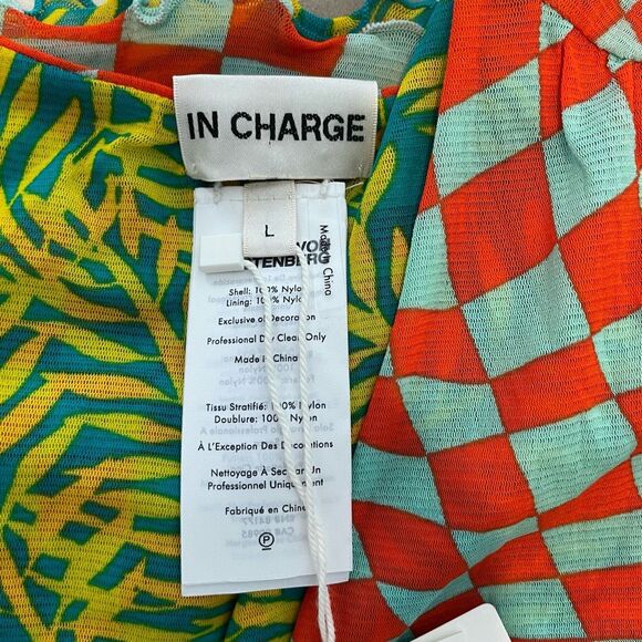 Diane Von Furstenberg Abriella Reversible Tee Checks Tropical Print L - Picture 9 of 11